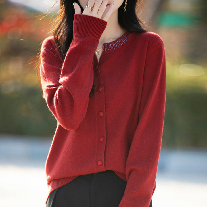 Women Short Cardigan made of ultra-fine cotton mix with sparkling crystal edge and tone-on-tone button placket Mune Fashion