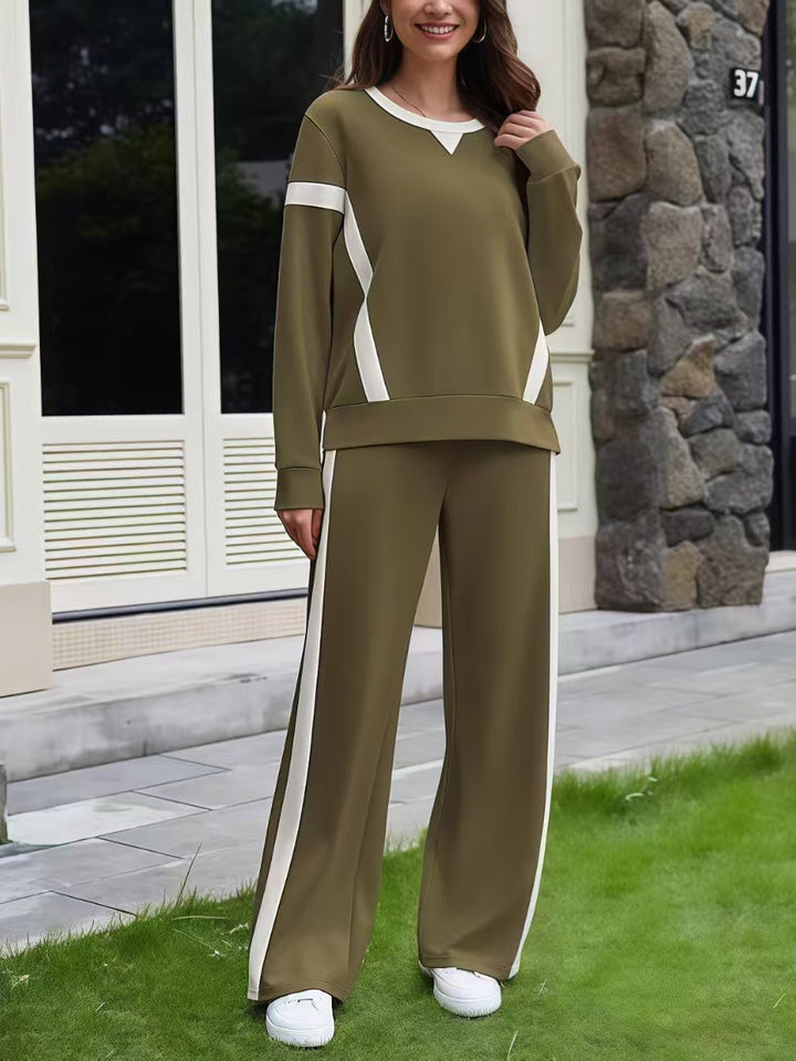 Women’s Lounge Set made of soft jersey with wide leg and contrast stripes Drune