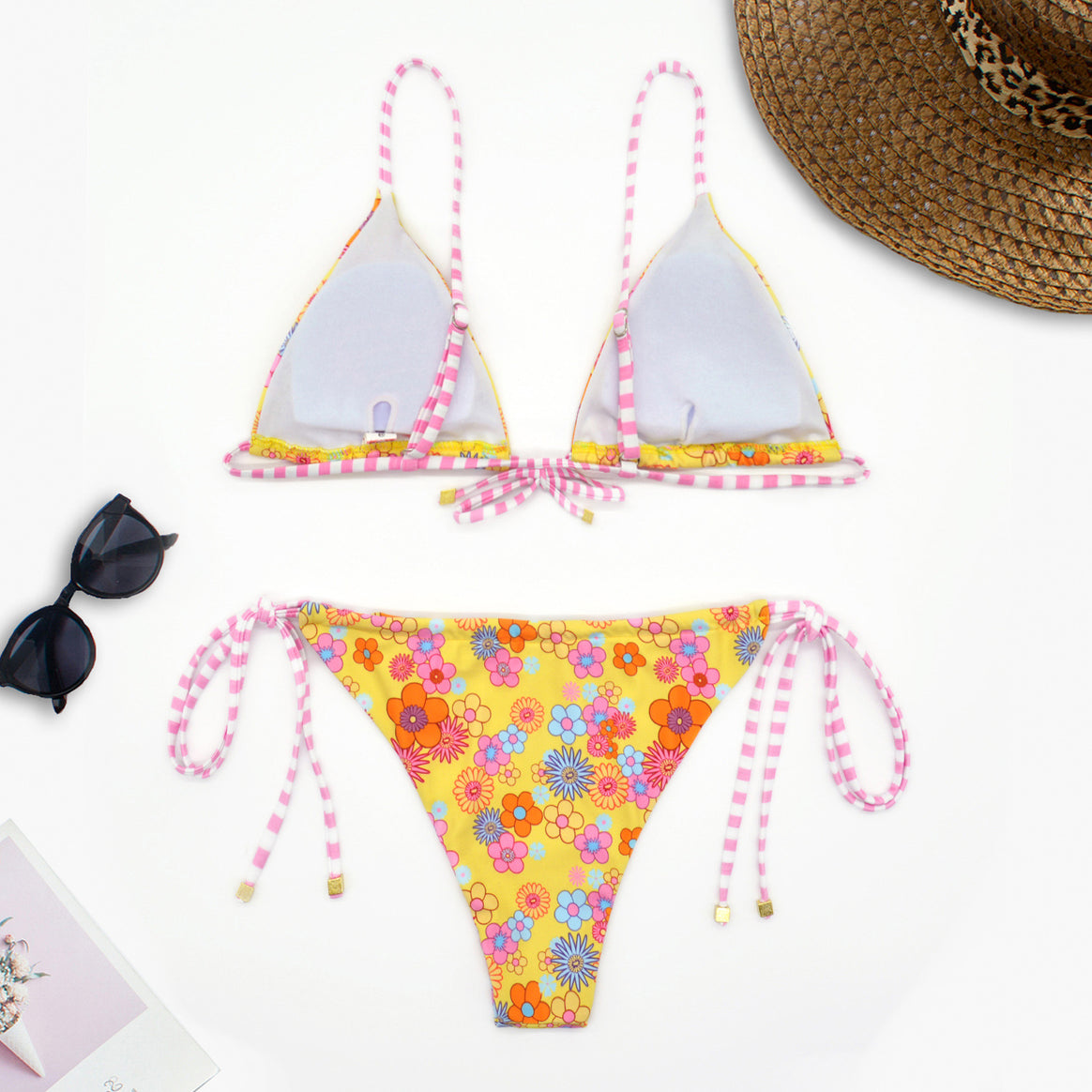 Women Flower Pattern Triangle Bikini with Adjustable Ties Mune Fashion