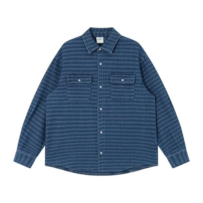 Unisex Structured Cotton Overshirt Jacket with Zigzag Jacquard and Patch Chest Pockets Mune Fashion