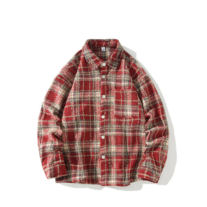 Men's Checked Flannel Overshirt with Snap Front and Straight Cut Mune Fashion