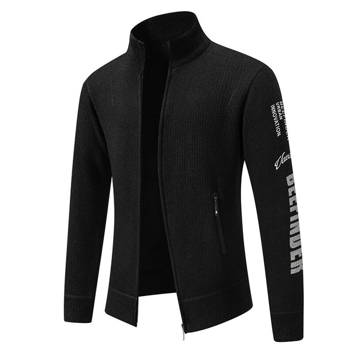 Men's Structured Knit Zip Jacket with Waffle Texture, Stand Collar and Zipper Pockets Mune Fashion