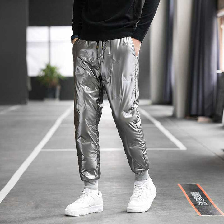 Men's Insulated Nylon Jogging Pants with Quilted Thermal Lining, Drawstring & Elastic Cuffs Mune Fashion