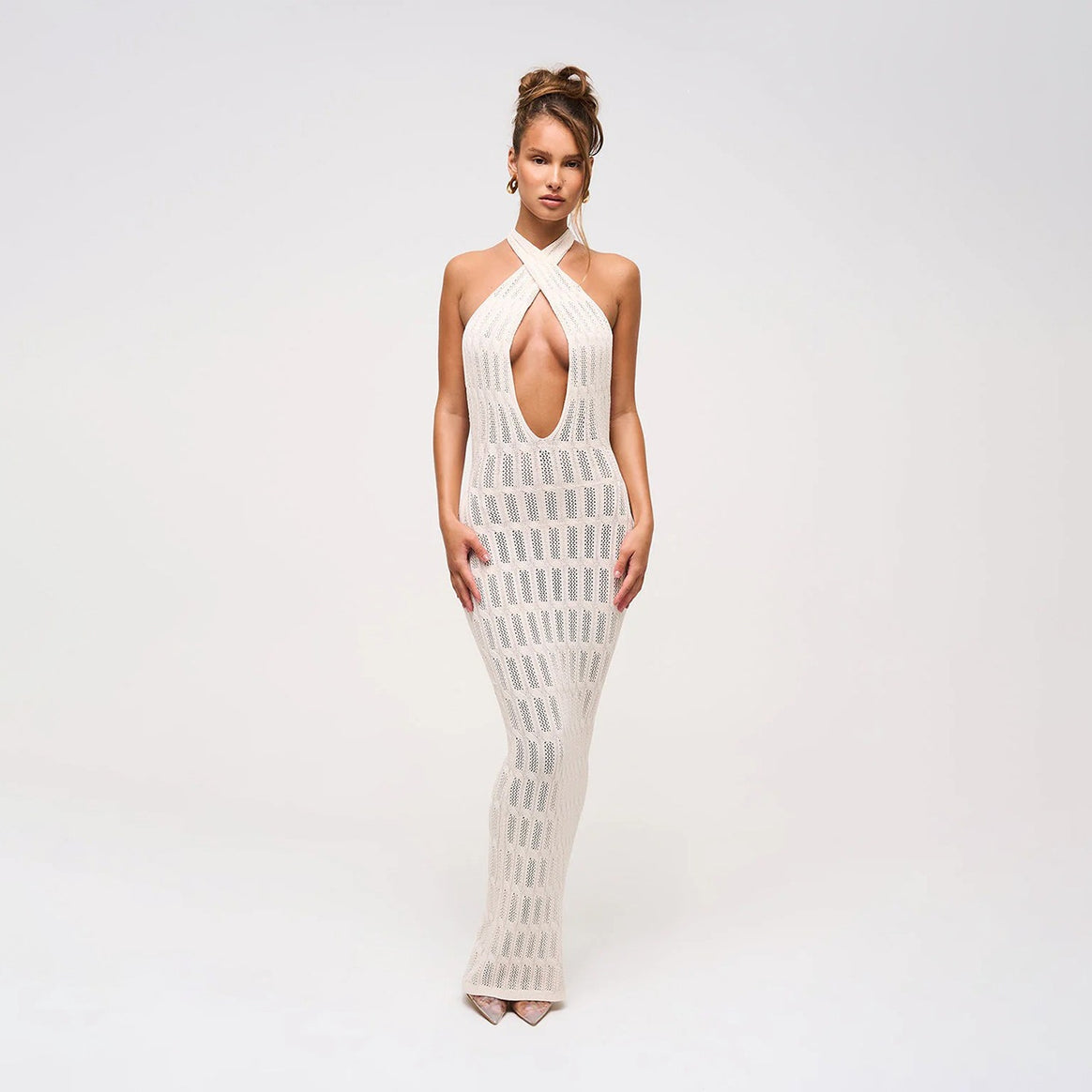 Women trendy net dress with tie belt Mune Fashion