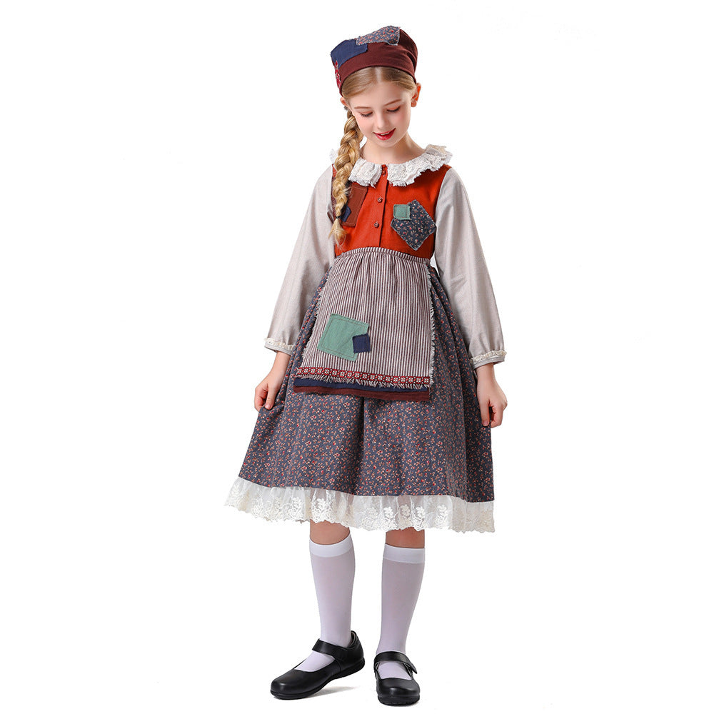 Women's Nan vintage-inspired ruffled dress with removable apron and lace trim Mune Fashion