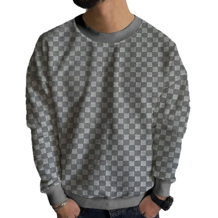 Men's Structured Cotton Sweatshirt with Checked Pattern and Round Neck Mune Fashion