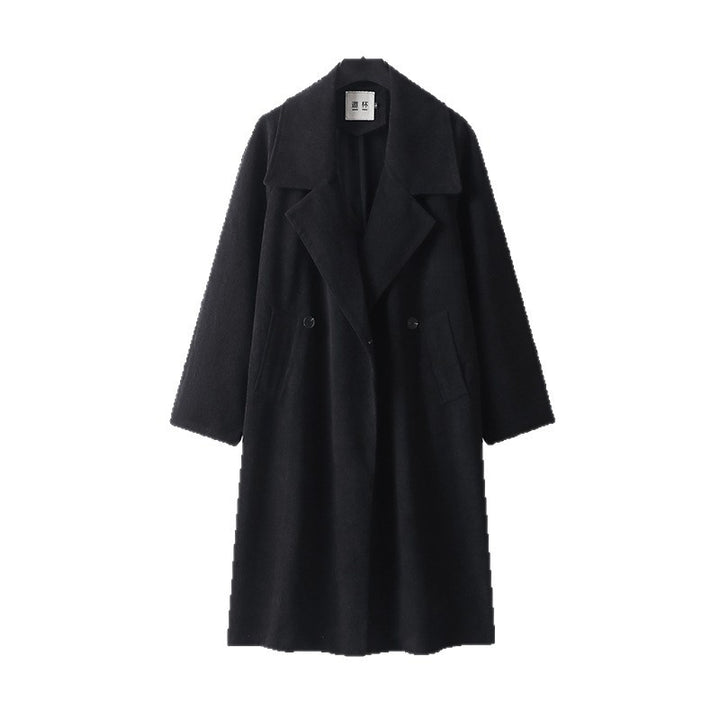 Women's Oversized Wool Blend Coat with Wide Lapel and Hidden Double Button Placket Mune Fashion