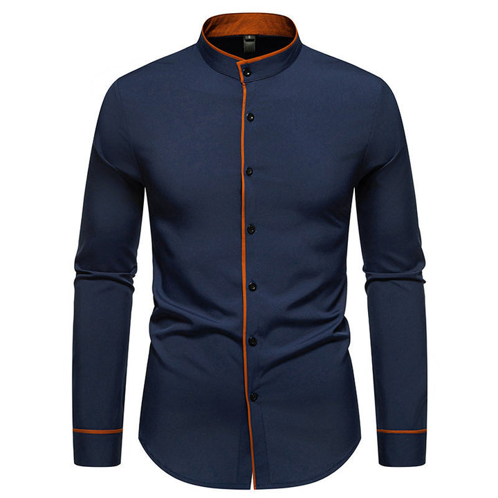 Men's slim fit shirt with stand-up collar, contrasting piping, and stretch cotton blend Mune Fashion