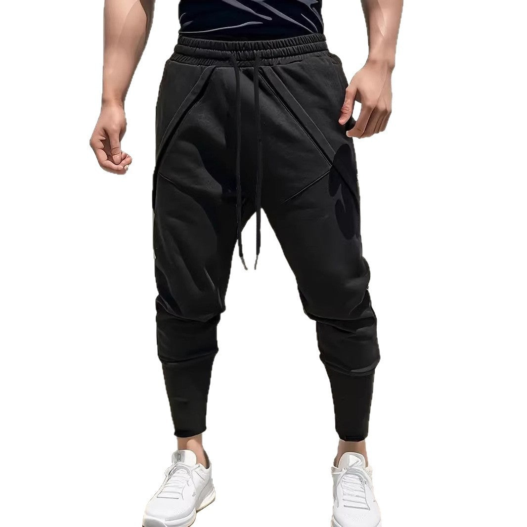 Men's Tapered Jogging Pants with Drop Crotch, Elastic Waistband & Diagonally Placed Pockets Mune Fashion