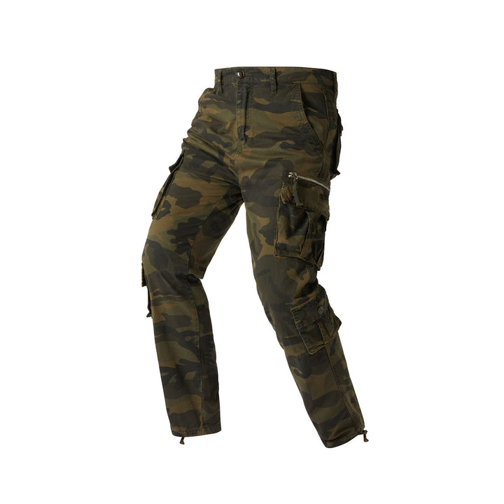 Men's cargo pants in camouflage military style with multiple pockets and adjustable ankle straps Mune Fashion