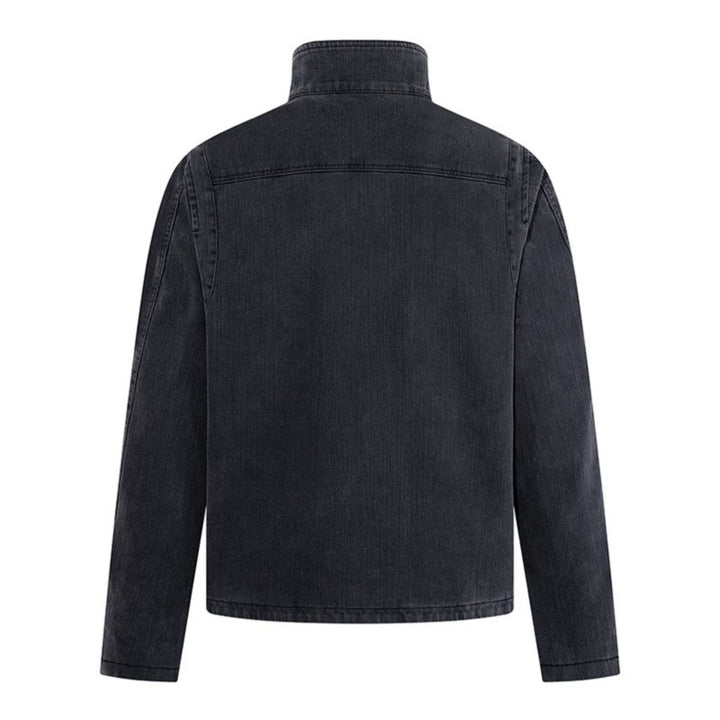 Men's asymmetrical denim jacket with stand-up collar and double-breasted snap closure Mune Fashion