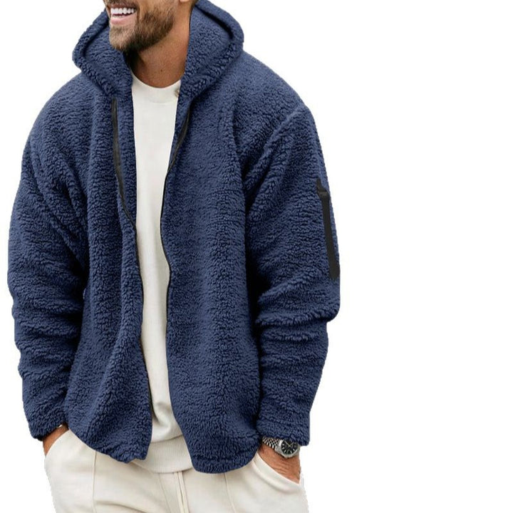 Men's Nano Teddy-Fleece Zip Jacket with Hood, Concealed Two-Way Zipper and Arm Pocket Mune Fashion
