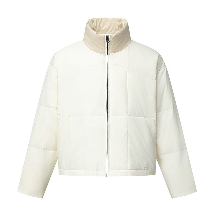 Unisex Boxy Puffer Jacket with Stand Collar in Contrast Design and Square Quilting Mune Fashion