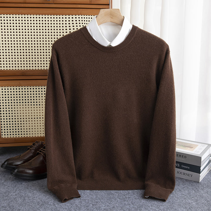 Men's Simple Round Neck Fine Knit Sweater Cashmere-like Feel with Ribbed Trims Mune Fashion