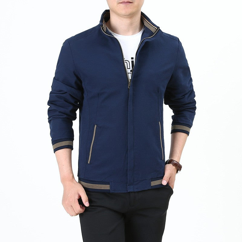 Men's tailored Harrington jacket made of cotton twill with concealed zipper and striped cuffs Mune Fashion
