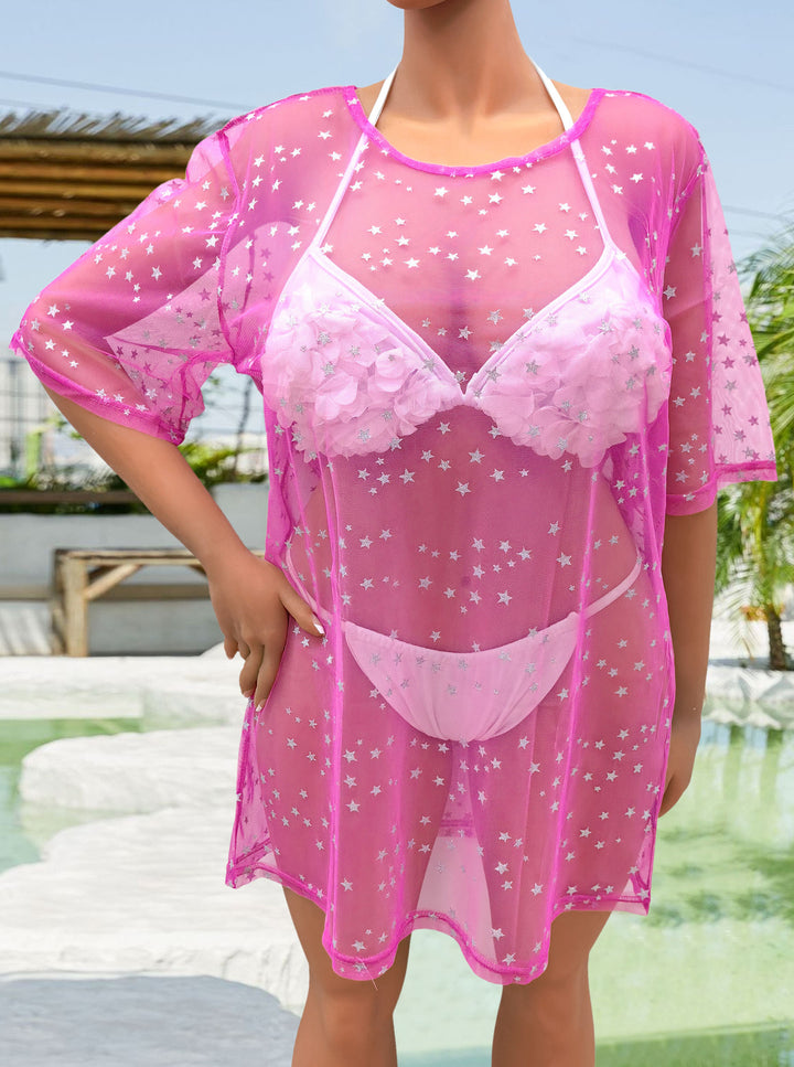 Women's transparent beach cover-up with shimmering stars Mune Fashion