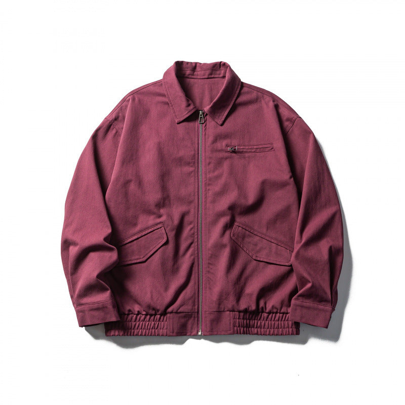 Men's Boxy Workwear Jacket with Full-Length Zipper, Flap Pockets and Elastic Waistband Mune Fashion