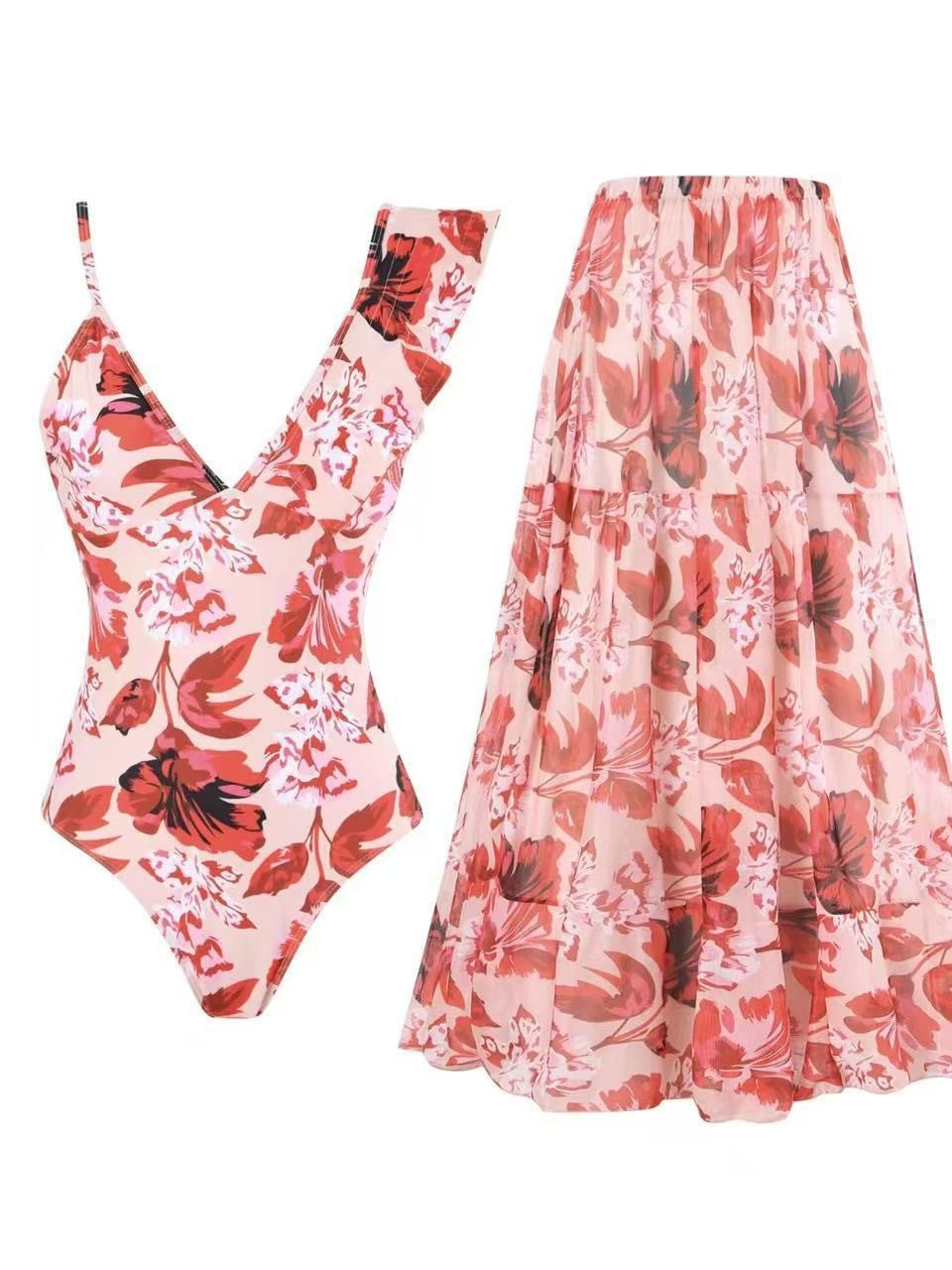 Women’s swimsuit with floral design and matching skirt Mune Fashion