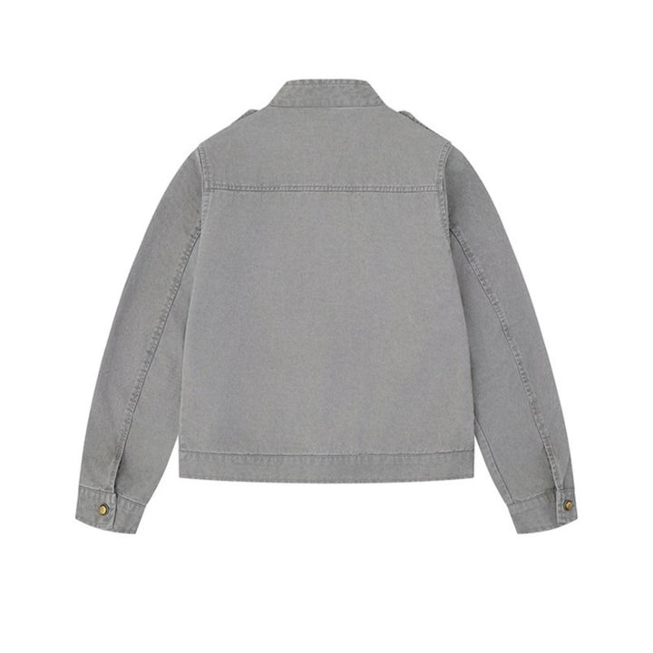 Women's military-inspired cotton canvas jacket with stand-up collar, decorative button plackets, and shoulder epaulets Mune Fashion