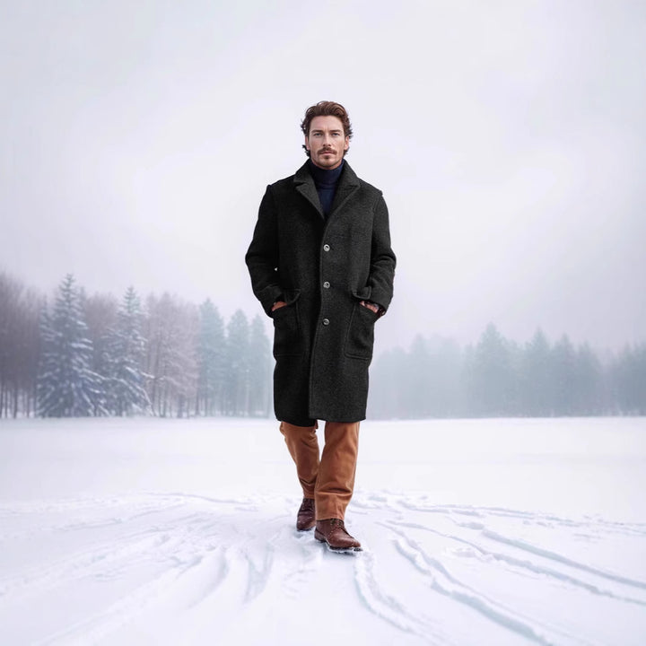Men's Mid-Length Teddy Wool Coat with Patch Pockets and Stand Collar Mune Fashion