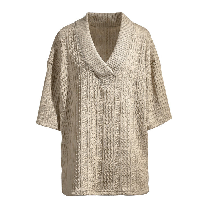 Ladies knit pullover with shawl collar and cable pattern Mune Fashion