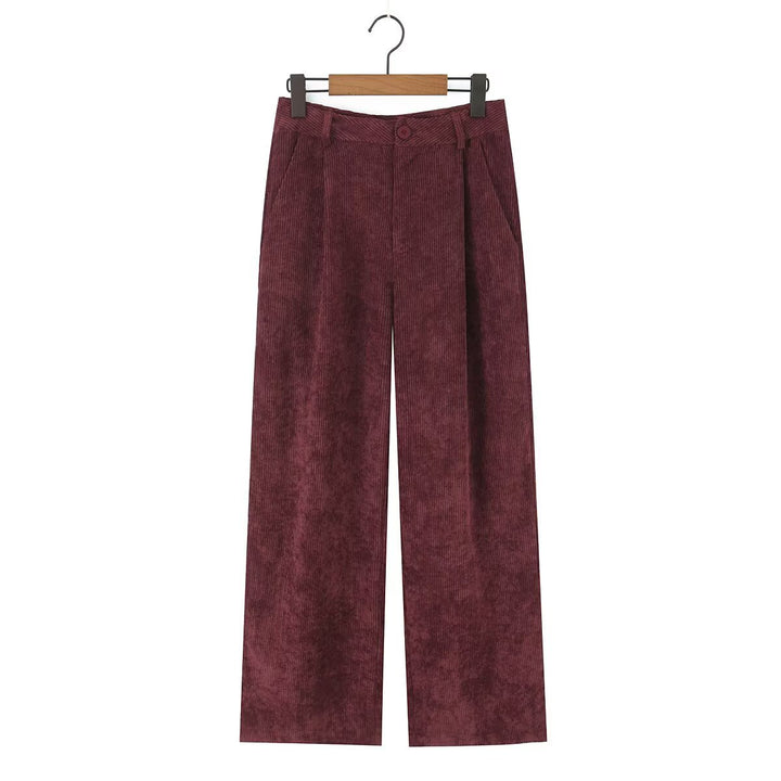 Women High-Waisted Cord Pants with Wide Leg and Pleats Mune Fashion