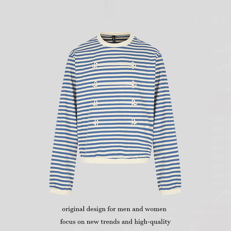 Women Striped Sweatshirt with Maritime Knot Applications Mune Fashion