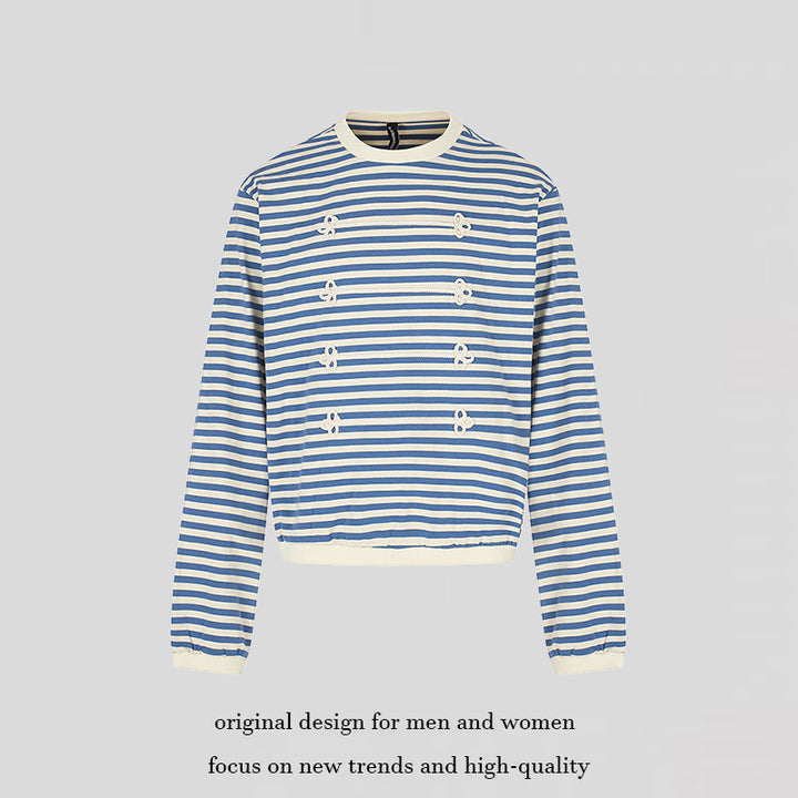 Women Striped Sweatshirt with Maritime Knot Applications Mune Fashion