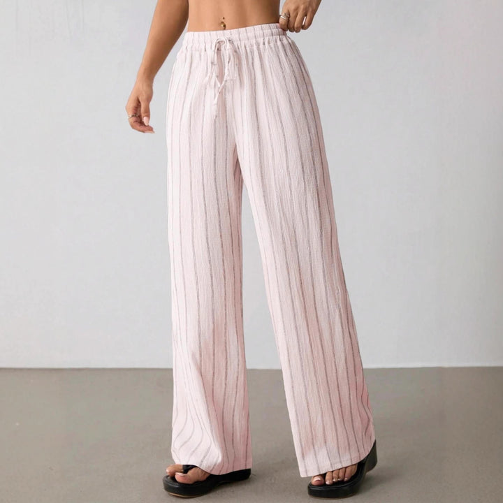 Women's Wide Knit Pants with High Waist and Drawstring Mune Fashion