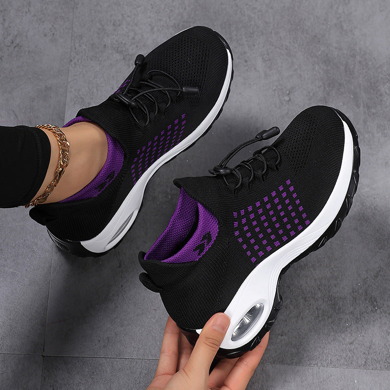 Women's breathable knitted platform sneakers with air cushion support and elastic shaft Mune Fashion