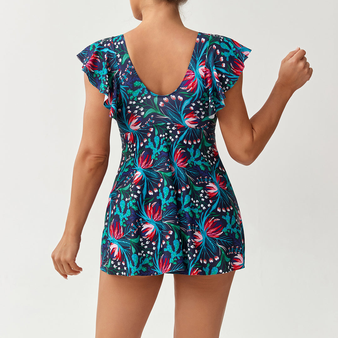 Women's Elegant Combination Swimsuit with Ruffles and Floral Pattern Mune Fashion