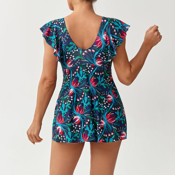 Women's Elegant Combination Swimsuit with Ruffles and Floral Pattern Mune Fashion