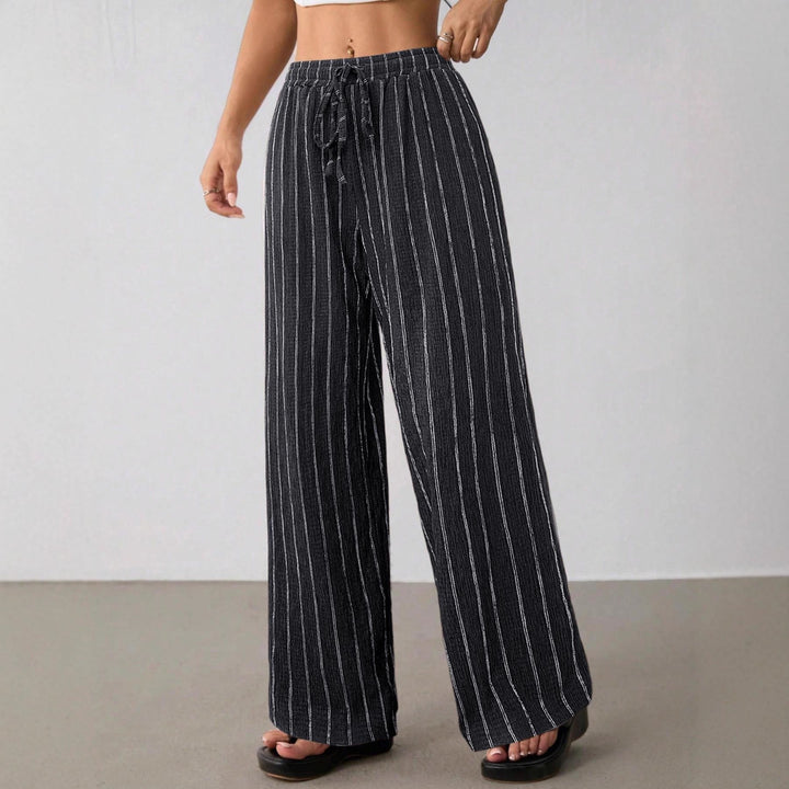 Women's Wide Knit Pants with High Waist and Drawstring Mune Fashion