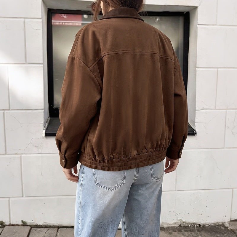 Women Elegant Suede Jacket Mune Fashion