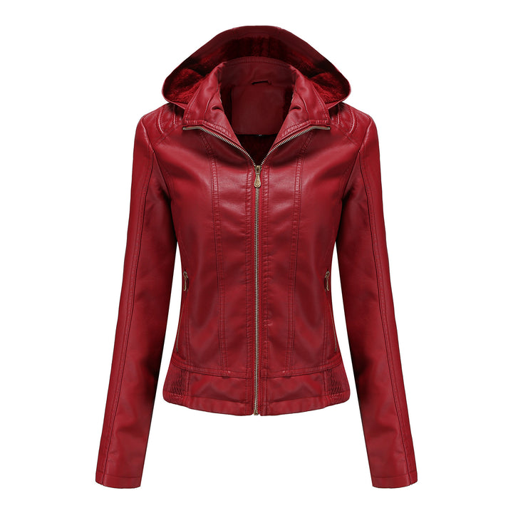 Women's tailored faux leather jacket with hood, padded inner lining and concealed zip pockets Mune Fashion