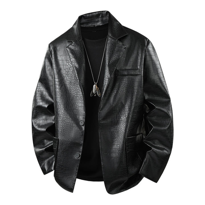 Men's Fashionable Faux Leather Jacket with Elegant Cut Mune Fashion