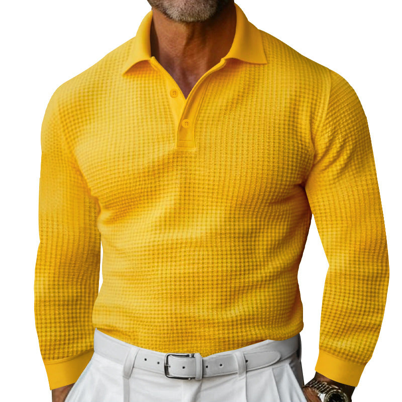Men's Waffle Structure Polo Shirt with Long Sleeves, Slim Fit and Kent Collar Mune Fashion