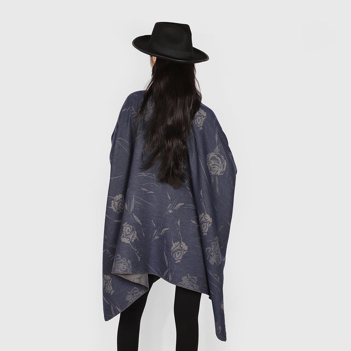 Ladies Reversible Jacquard Wrap with Rose Pattern and Tying Belt Mune Fashion