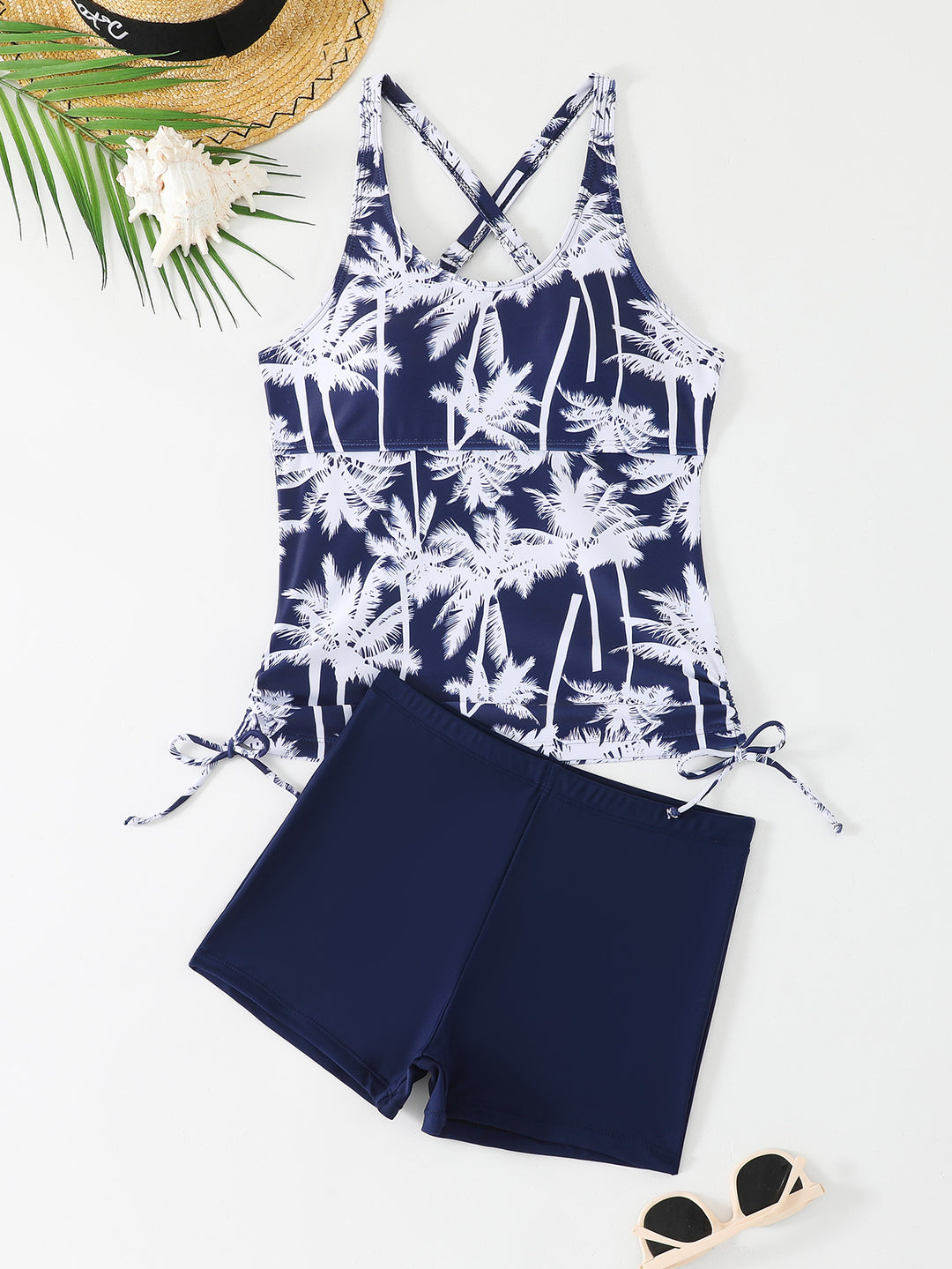 Women's Stylish Tankini with Crossed Straps and Short Bottom Mune Fashion