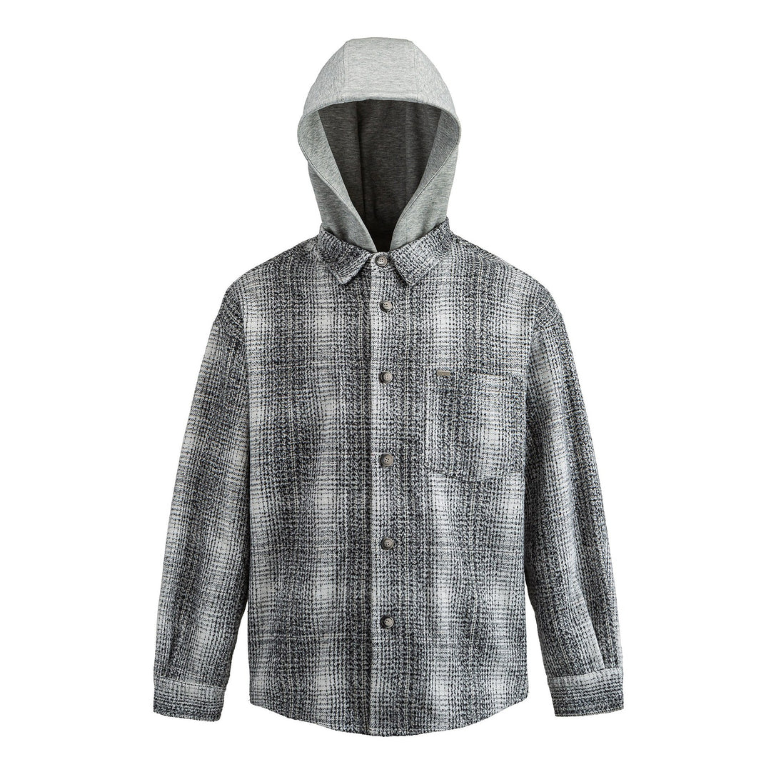 Men's Hooded Overshirt in Wool Blend with Check Pattern and Inserted Chest Pocket Mune Fashion