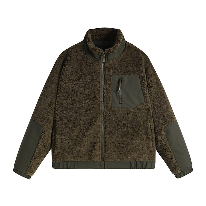 Men's Thermo-Sherpa-Fleece Jacket with Zipper, Chest Pocket and Reinforced Elbows Mune Fashion