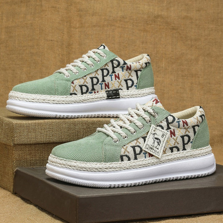 Women’s Platform Espadrille Sneaker with Woven Jute Detail and Monogram Canvas Mune Fashion