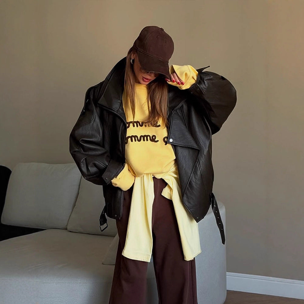 Women's Oversized Leather Jacket Mune