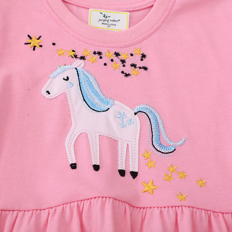 Girl Short Sleeve Dress with Charming Unicorn Design Mune Fashion