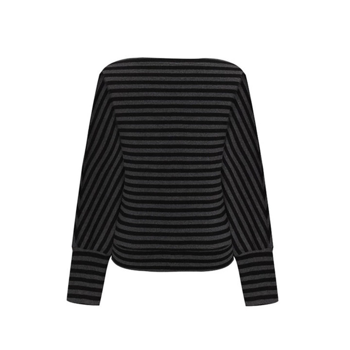 Women's Figure-hugging Striped Long Sleeve Shirt with Wide Boat Neck and Cropped Batwing Sleeves Mune Fashion