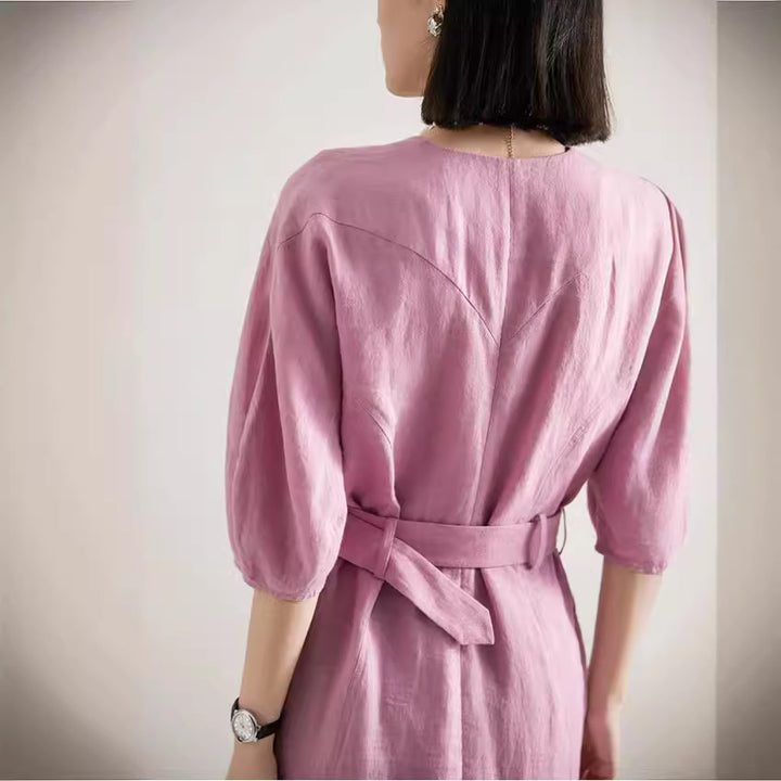 Women Elegant Midi Dress with Belt Mune Fashion