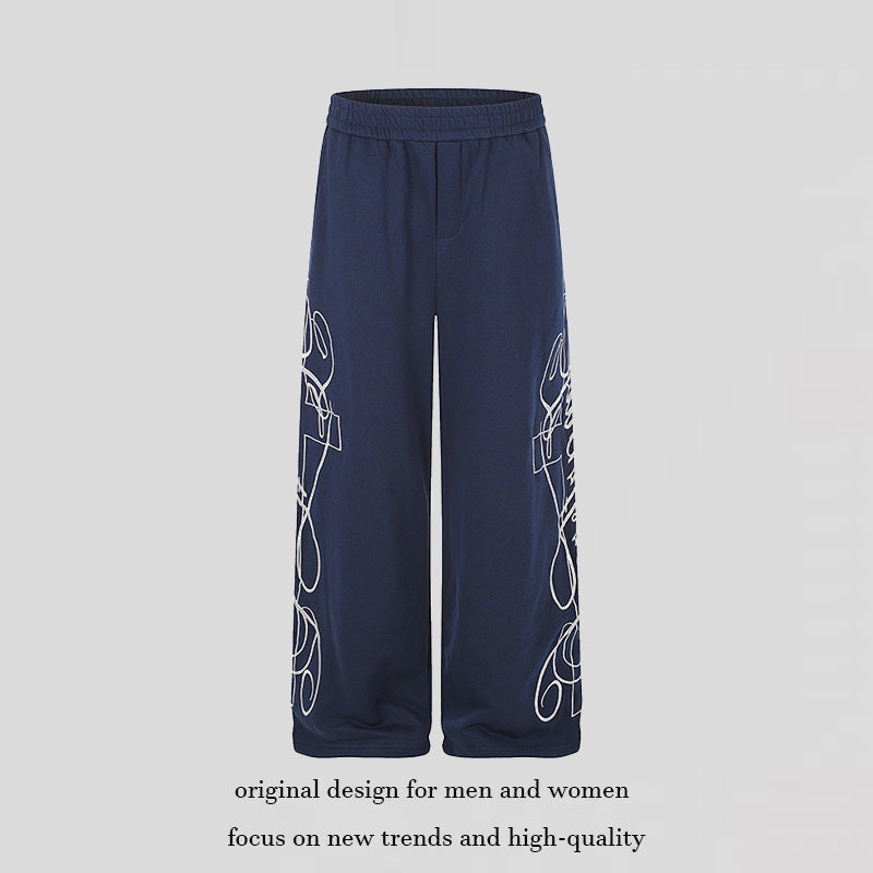 Women's Wide Palazzo Sweatpants with Elastic Comfort Waistband and Decorative Side Embroidery Mune Fashion