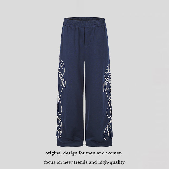 Women's Wide Palazzo Sweatpants with Elastic Comfort Waistband and Decorative Side Embroidery Mune Fashion