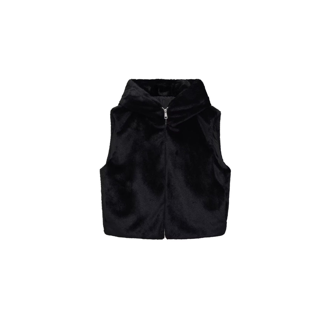 Women’s sleeveless teddy vest with hood and zipper Mune Fashion