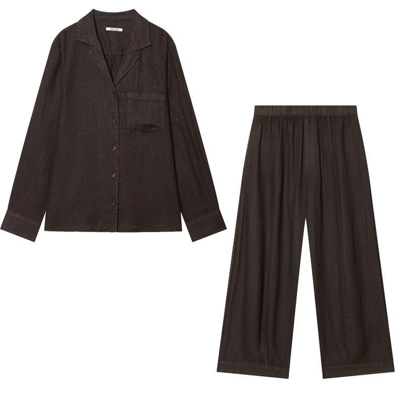 Women Loose Linen Look Shirt with Notched Collar and Chest Pocket Mune Fashion